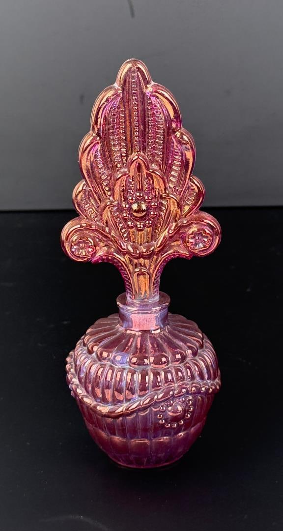Iridescent Glass Perfume Bottle: 7" tall.