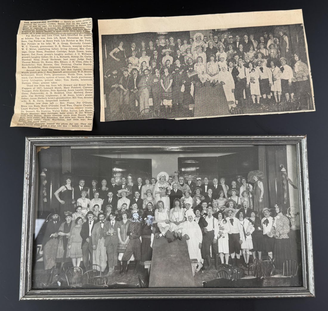 The Womanless Wedding Photo: 8" by 14" framed.