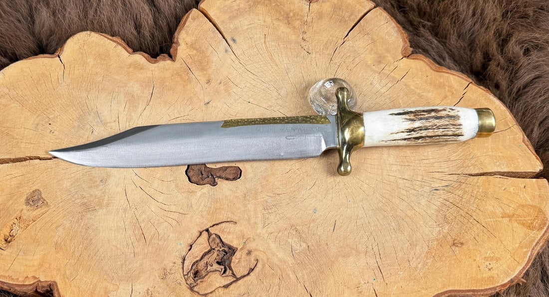 RH Rudy Ruana Bonner Montana Bowie Knife 43D: Bullwhip signed. Never used or carried. No sheath. 14 5/8" long.