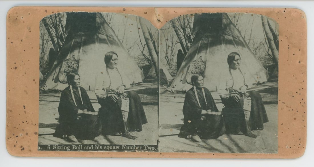 W.R. Cross Sitting Bull and his Squaw Stereoview (1 of 3)