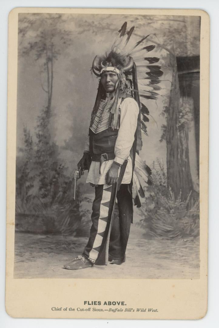 Buffalo Bills Wild West Show Indian Cabinet Photo: Title is Flies Above Chief of the Cut-Off Sioux.