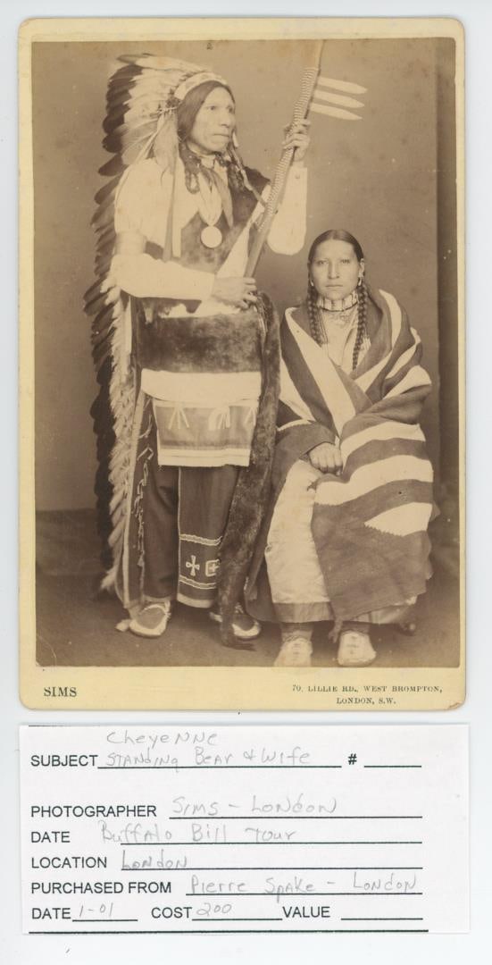 Buffalo Bills Wild West Show Indian Cabinet Photo: Sims of London Photographer. Title is Cheyenne Standing Bear and Wife.