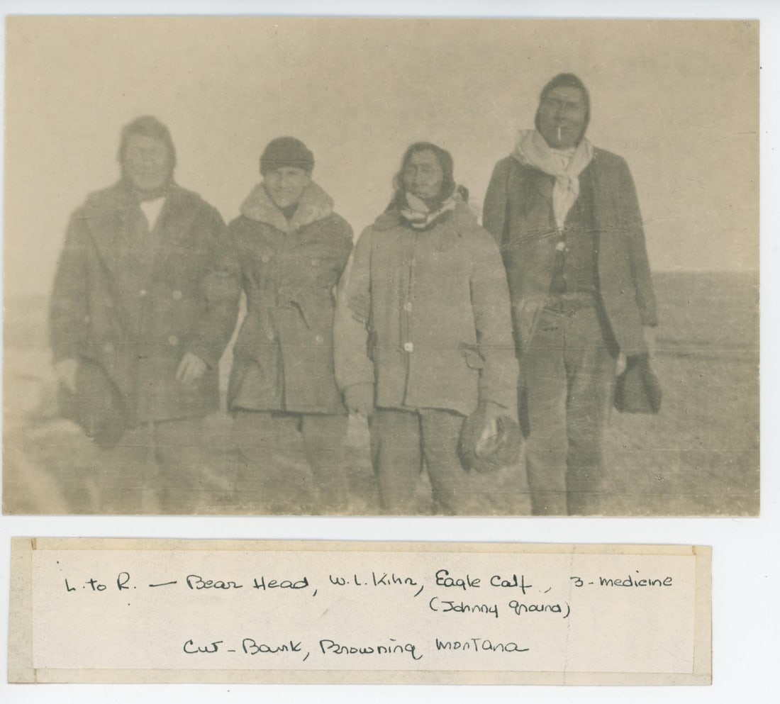 W. Langdon Kihn Glacier Park Montana Photo: Bear Head, W.L. Kihn, Eagle Calf, 3-Medicine. 5 1/4" by 7 3/4". Wilfred (or William) Langdon Kihn (September 5, 1898 [x=#8211/] December 12, 1957) was a portrait painter and illustrator specializing i