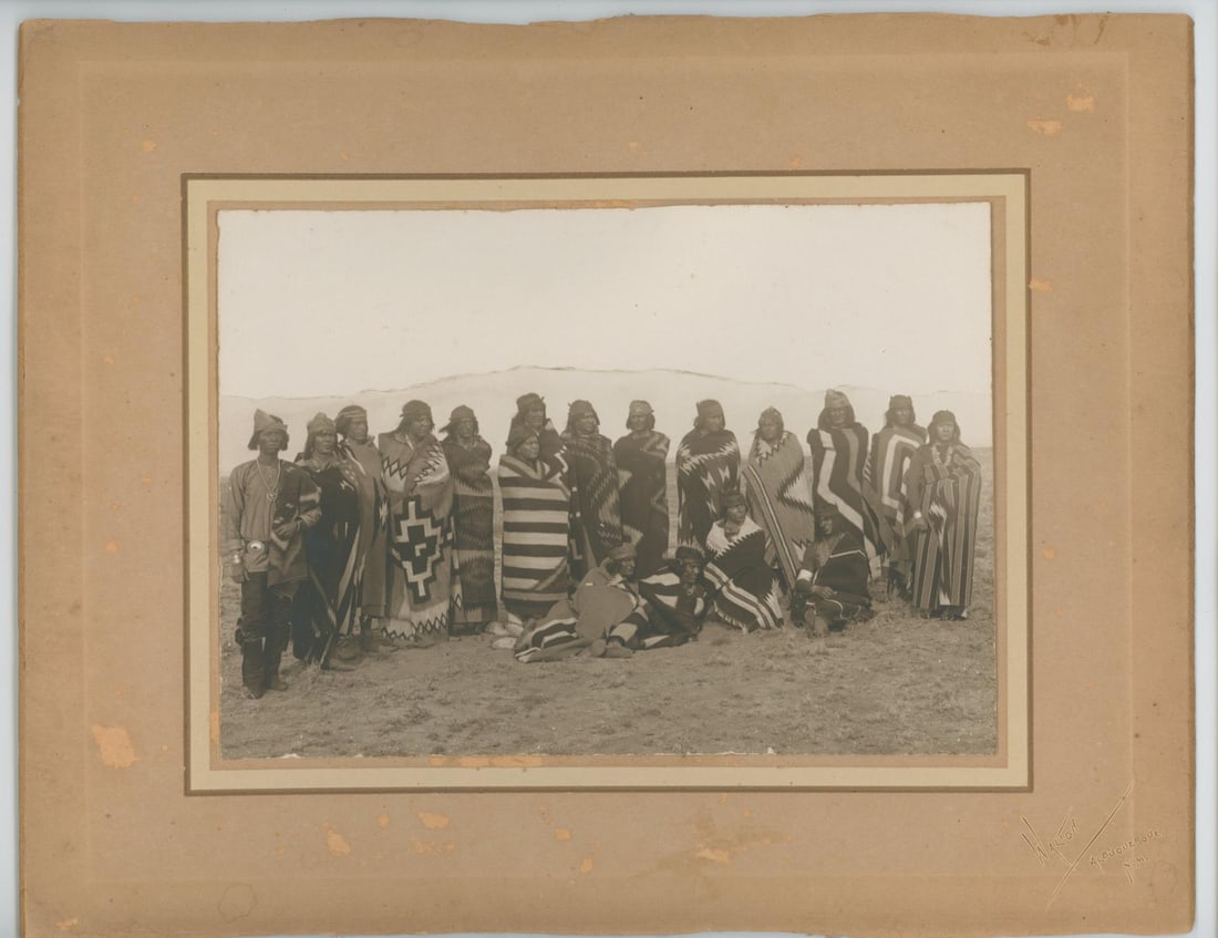 New Mexico Navajo Indian Chiefs in Blankets Photo: Photographer is Walton of Albuquerque New Mexico. 8 1/4" by 10 1/2". William R. Walton (1874?1953) was a historic local photographer who documented early 20th-century Albuquerque, including historic a