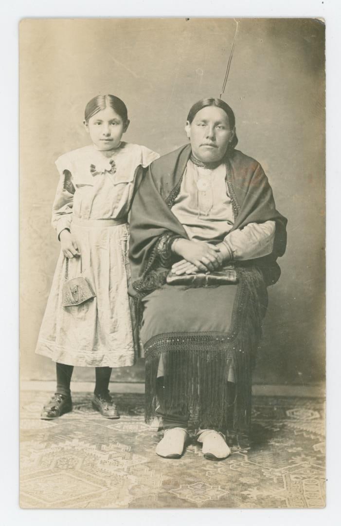 Osage Indian Maidens RPPC Postcard: Back reads, Eta ma ie his this Woman's name can not speak a word of English.