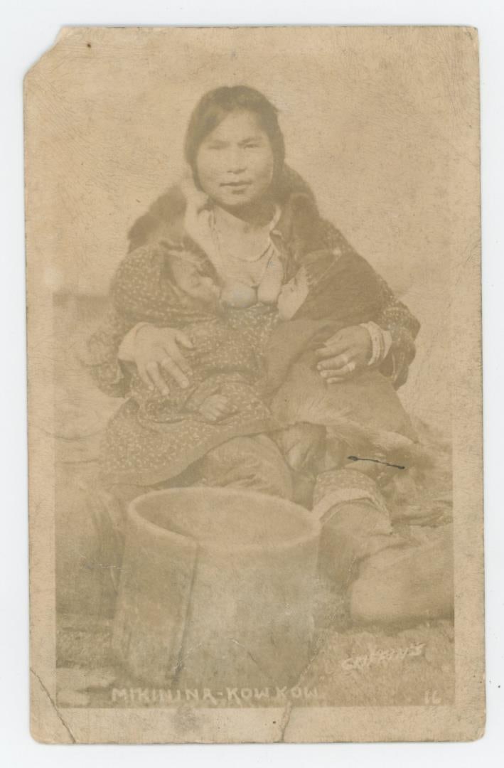 Mikinia Kow Kow Breastfeeding Indian RPPC Postcard: Unusual image.