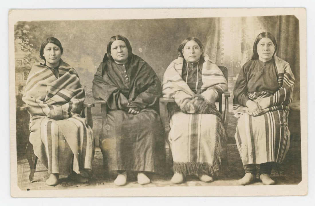 Haskell Indian Nations University RPPC Postcard: Back reads, These Indian Women are all educated graduates of Haskell Institute Laurence Kansas.