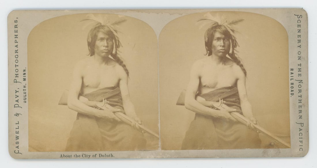 Caswell & Davy Lo Family Indian Stereoview: About the City of Duluth.