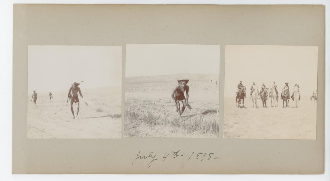 Pine Ridge Sioux Indian Shaman Photo: 4th of July 1898. Exceptionally rare image. 6" by 11".