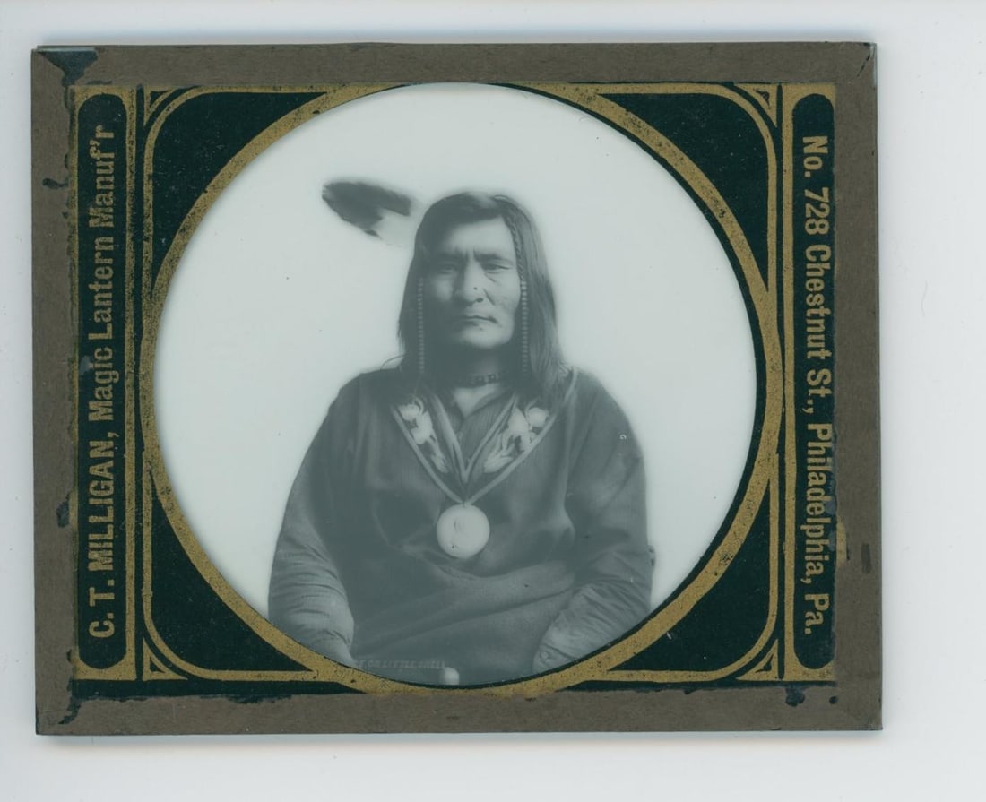 Ojibwa Indian Chief Little Shell Lantern Slide: Wearing a Peace Medal.