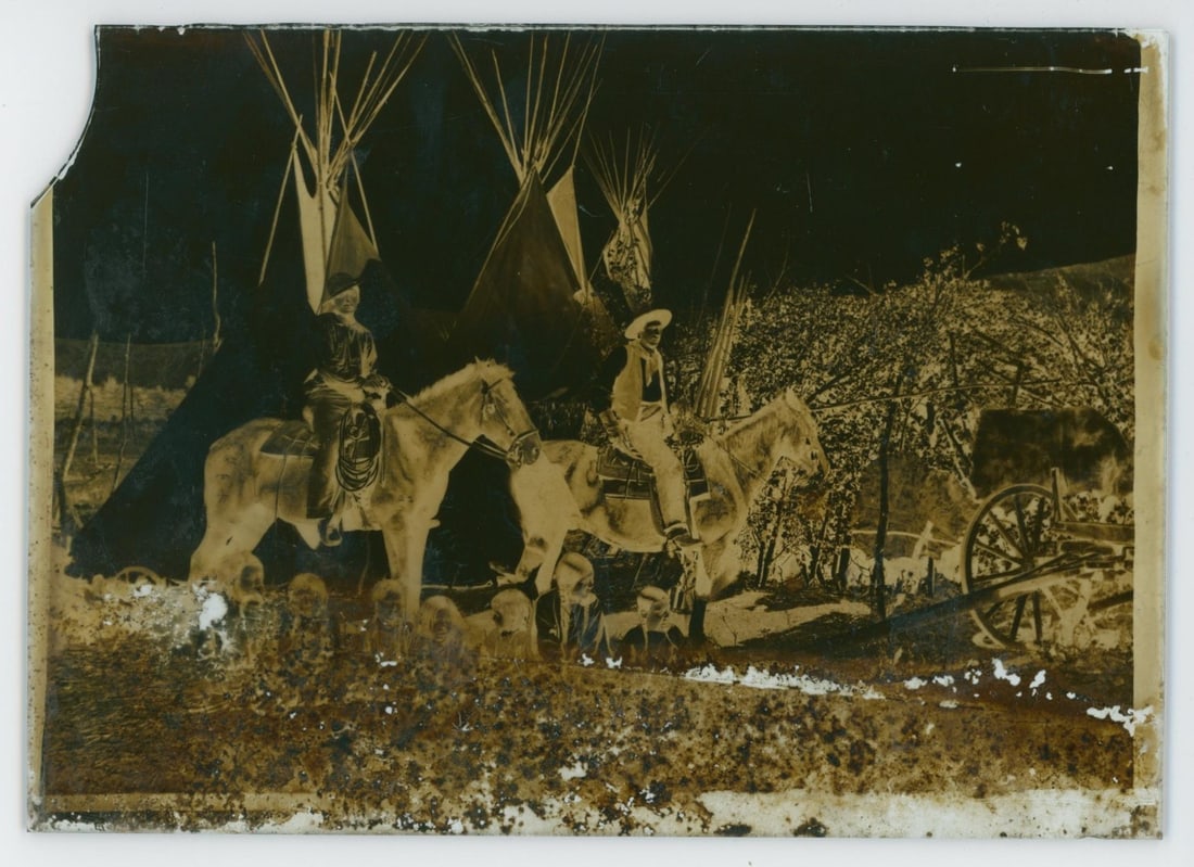 Cowboys and Indians Glass Photo Negative: Likely Sitting Bull's Band. 5" by 7".
