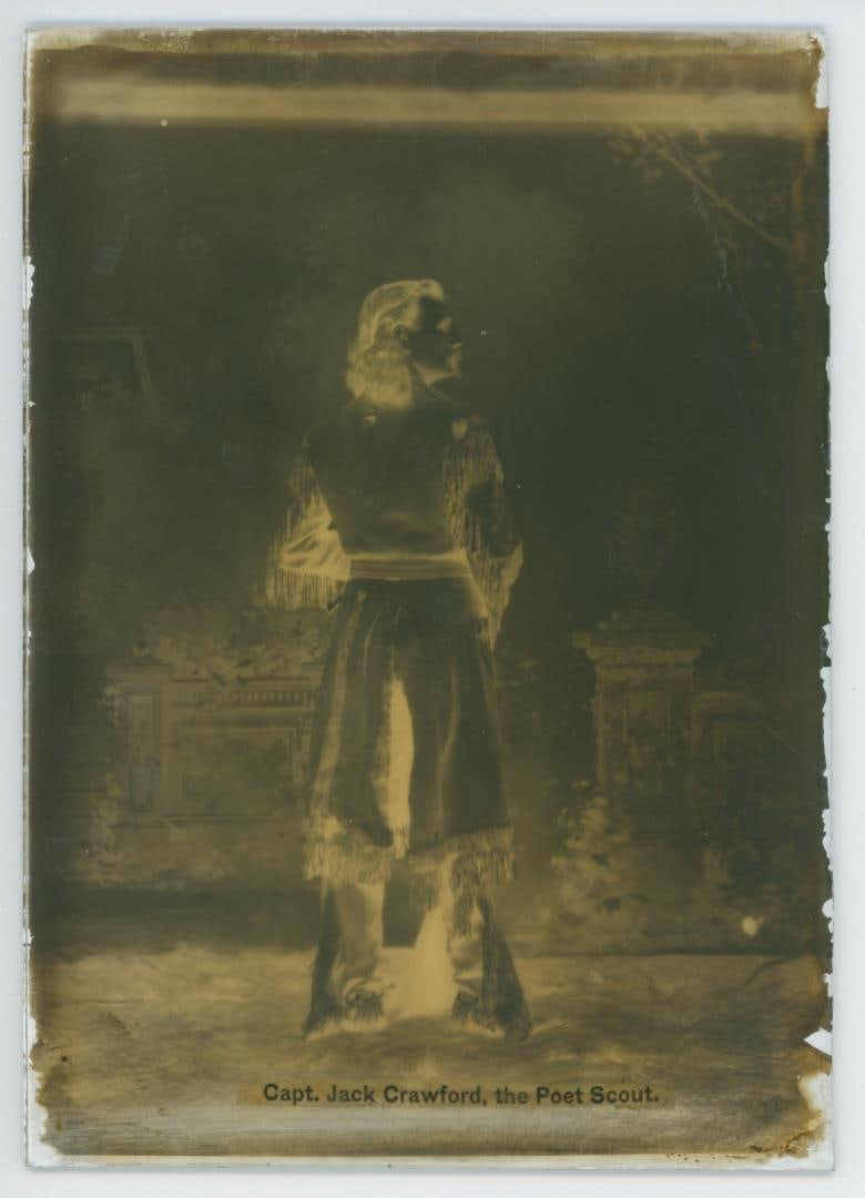 Jack Crawford Poet Scout Glass Photo Negative: 5" by 7". John Wallace ("Captain Jack") Crawford (1847?1917), known as "The Poet Scout", was an American adventurer, educator, and author. "Captain Jack" was a master storyteller about the Wild West a