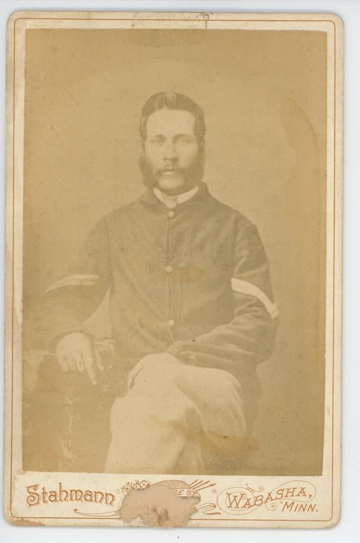 Wabasha Minnesota Indian Wars Soldier Photo: Stahmann Photographer. 4 1/4" by 6 1/2".