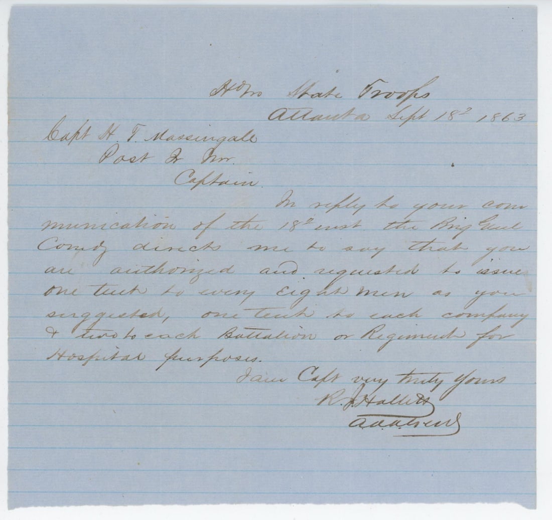 Howell Cobb Confederate Supply Requisition Letter: Henry Thomas Massengale letter, issuing tents to troops accordingly. Howell Cobb (September 7, 1815 ? October 9, 1868) was an American and later Confederate political figure. A southern Democrat, Cobb