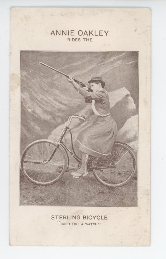 Annie Oakley Sterling Bicycle Trade Card: 2 3/4" by 4 1/2"