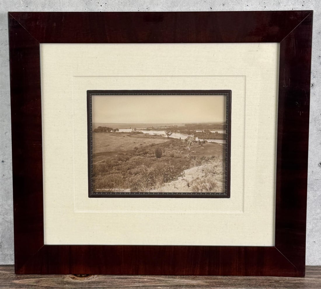 Laton Alton L.A. Huffman Montana Collotype: Title is Pompey's Pillar. 15" by 16 3/4" framed. Laton A. Huffman (1854 - 1931) was active/lived in Montana. Laton Huffman is known for National park photography, western settlement themes. Laton A. H