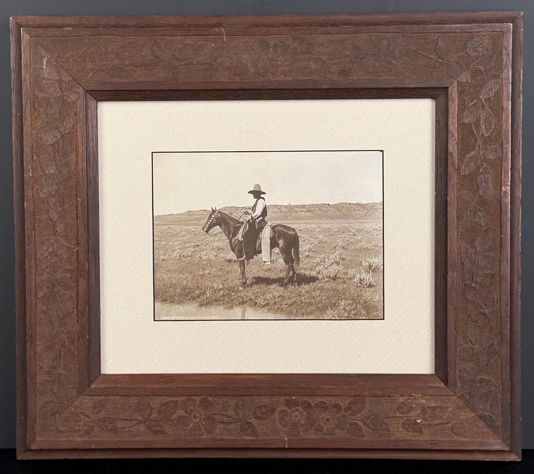 Laton Alton L.A. Huffman Montana Photo: Title is Henry Tunis on his Favorite Mount. 14 3/4" by 16 3/4" framed. Provenance: Lockwood's Midwestern Galleries. Laton A. Huffman (1854 - 1931) was active/lived in Montana. Laton Huffman is known f