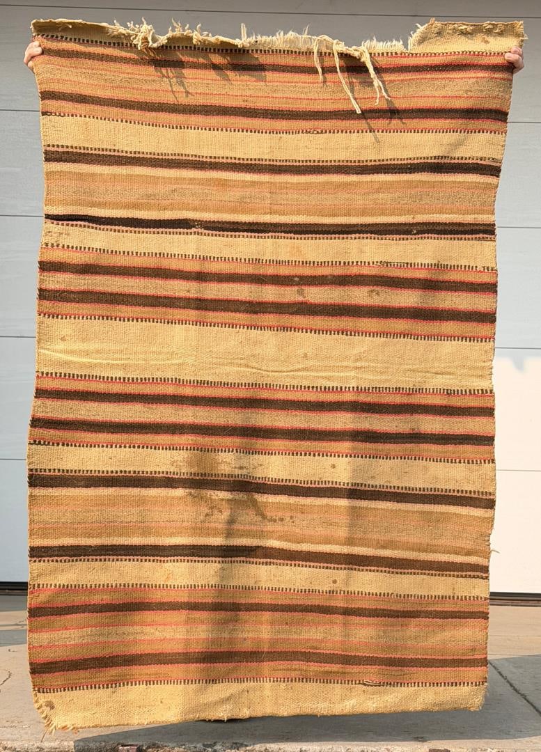 1880s Hopi Zuni Navajo Indian Banded Blanket: 39 1/2" by 57".