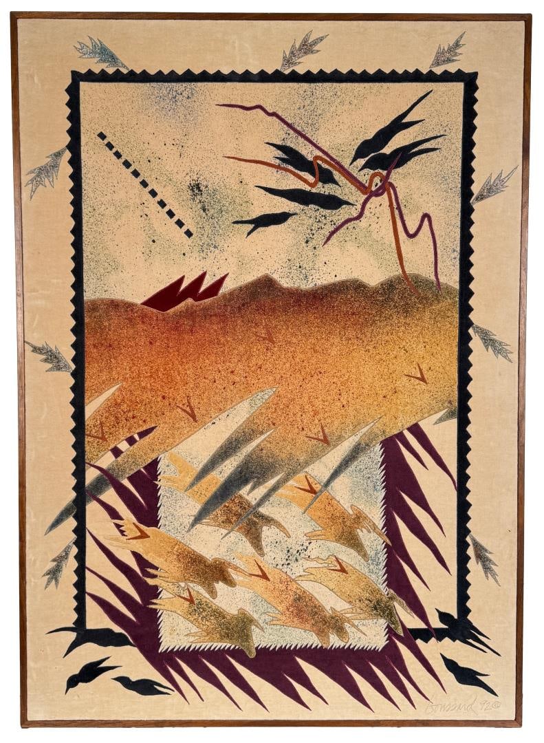 Dana Boussard Montana Dream Fragments Textile: Title is Dream Fragments 162. 1992. 37" by 51 1/2". The world is composed of an amazing and beautiful spectrum of fantasy and fact, of the spiritual and the concrete, of the calm and the storm. As an