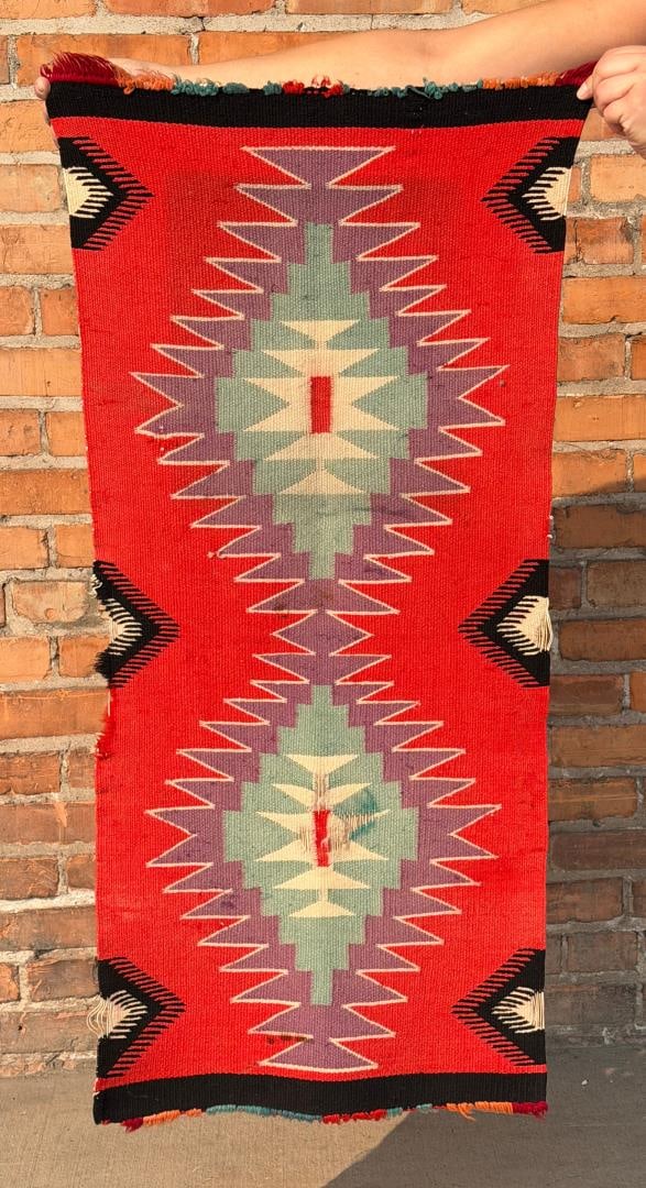 Navajo Germantown Indian Rug Saddle Blanket: 18" by 40".
