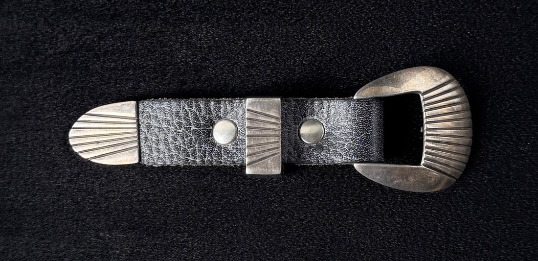 Navajo Sterling Silver Ranger Belt Buckle Set: 4 1/8" long. Silver weighs 15 grams.