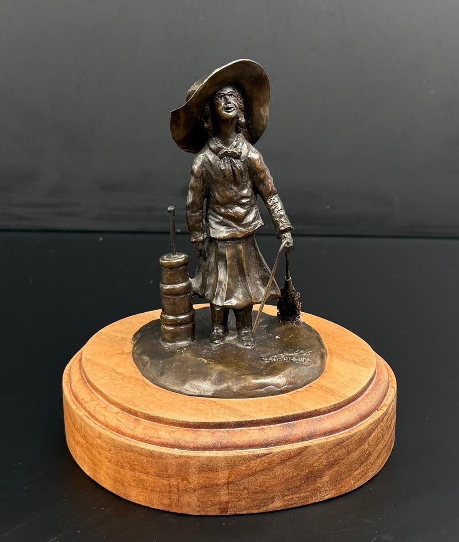 Montana Little Cowgirl Bronze: Signed by artist. Montana foundry mark. Edition 4/25. Measures 7" by 6 1/4" by 6".