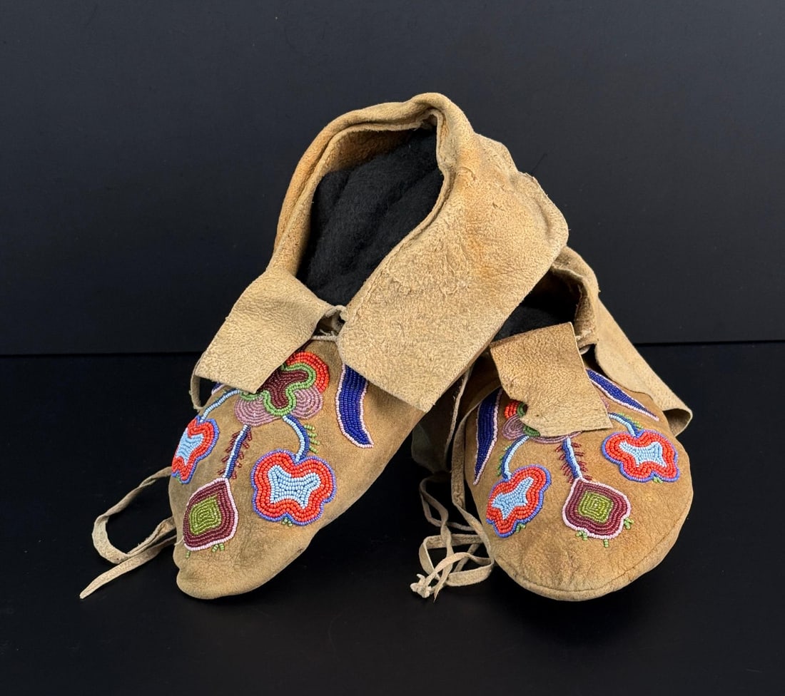 Crow Montana Indian Beaded Baby Moccasins: Measures 9 1/2" long. First quarter of the 20th Century.