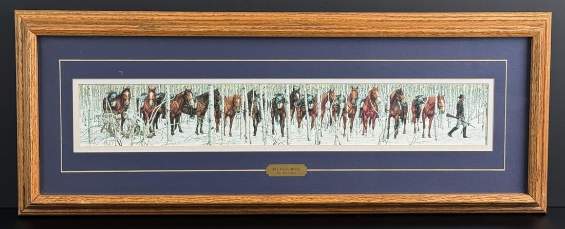 Bev Doolittle Two Indian Horses Print: 12 1/2" by 32 1/2" framed.