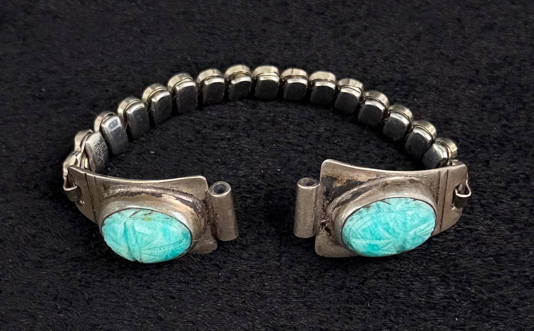 Navajo Sterling Silver Turquoise Watch Band: 5" long, 14.52 grams.