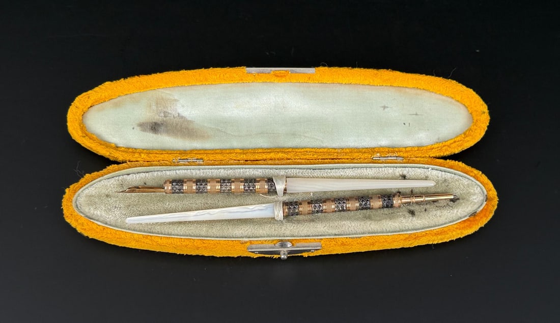 Victorian Mother of Pearl Pencil & Dip Pen: Both are 6" long.