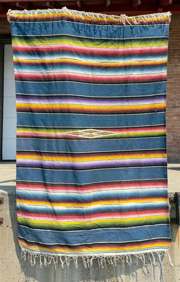 Mexican Wool Serape Saltillo Blanket: 91" by 62"