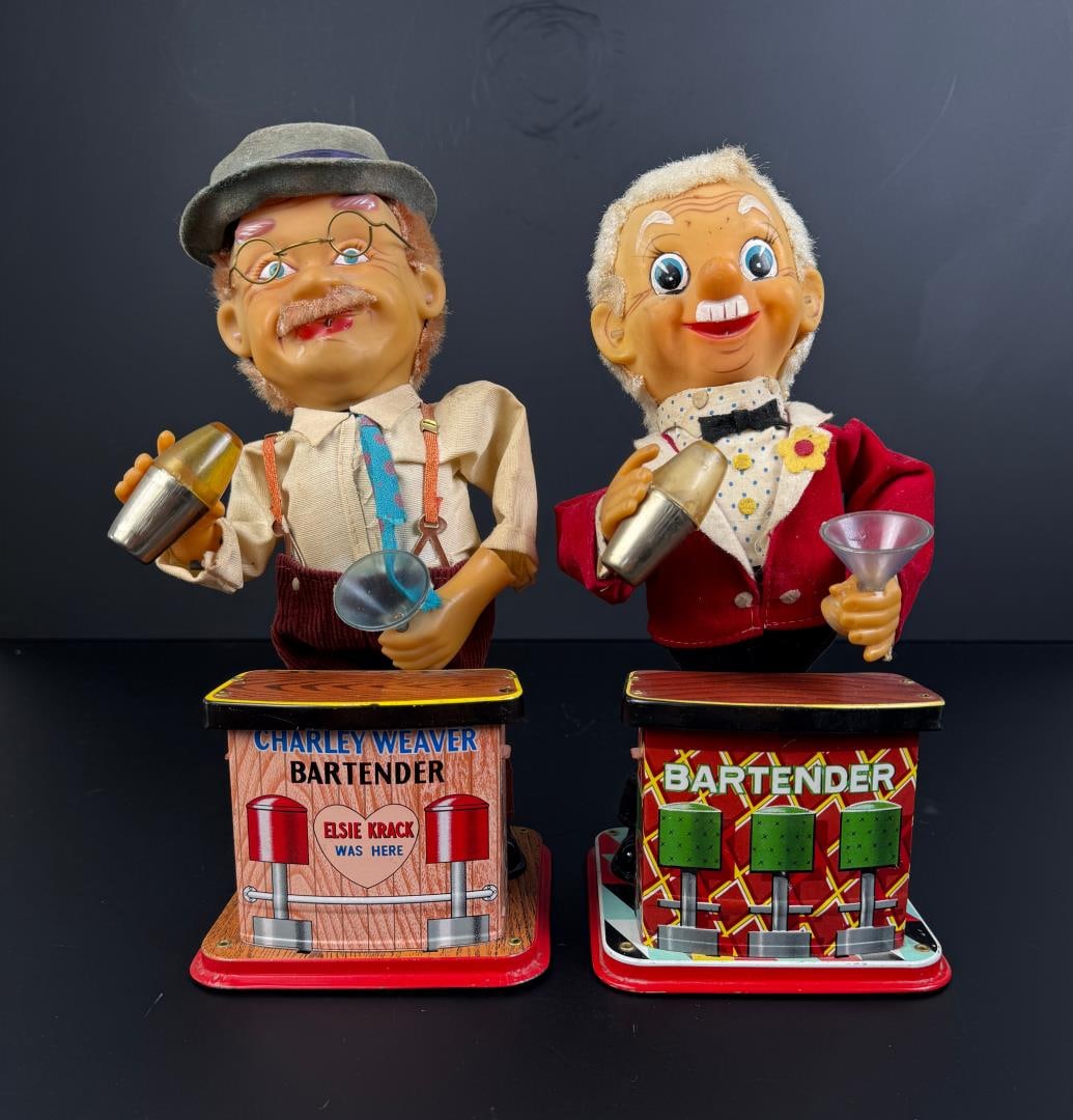 Battery Operated Charley Weaver Bartender Toys: Nice grouping. Both in working order.