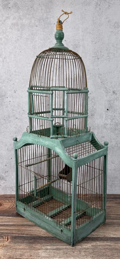 French Cathedral Style Painted Wood Bird Cage: 14 1/2" by 32" by 8 1/2".