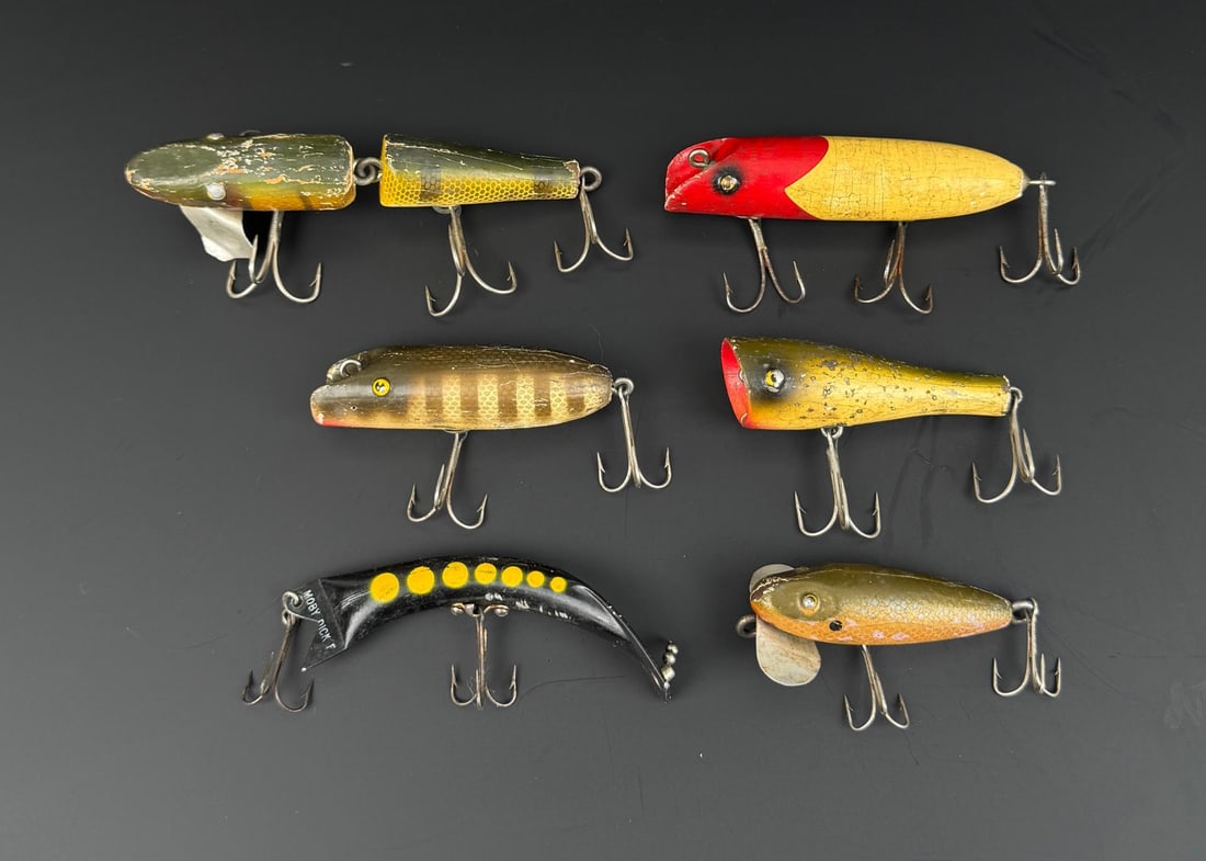 Collection of Wood Fishing Lures: Nice grouping. One is plastic.