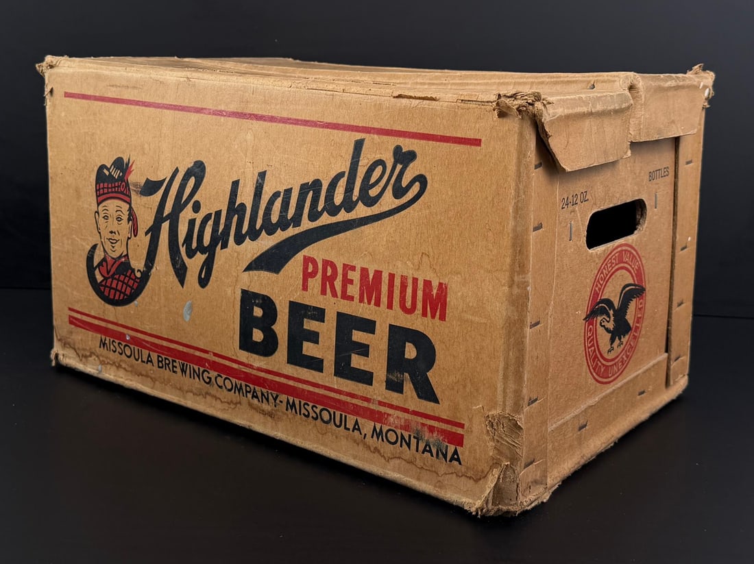 Missoula Montana Highlander Premium Beer Box: 10 1/8" by 12 3/8" by 17 7/8" wide.