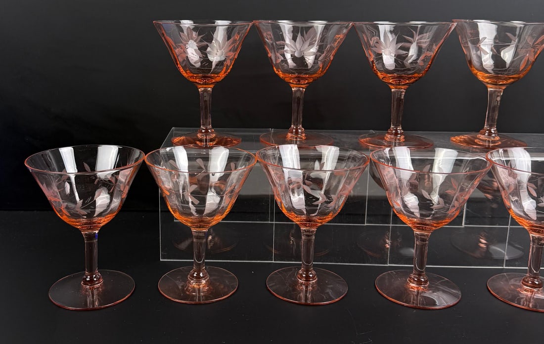 Pink Etched Depression Glass Champagne Coupes (1 of 6)