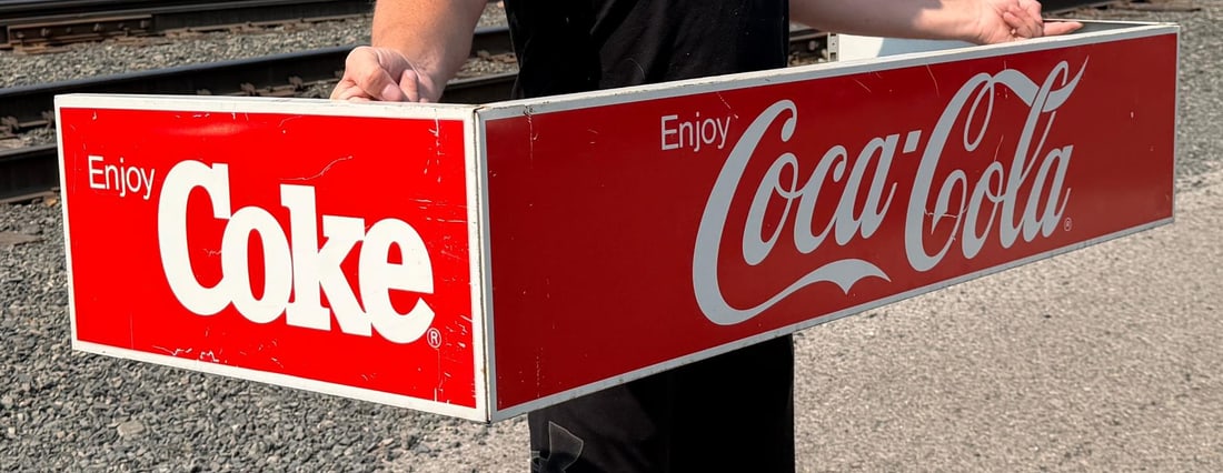 Enjoy Coca Cola Cooler Wrap Sign: 10 1/4" by 48" long completely folded out.