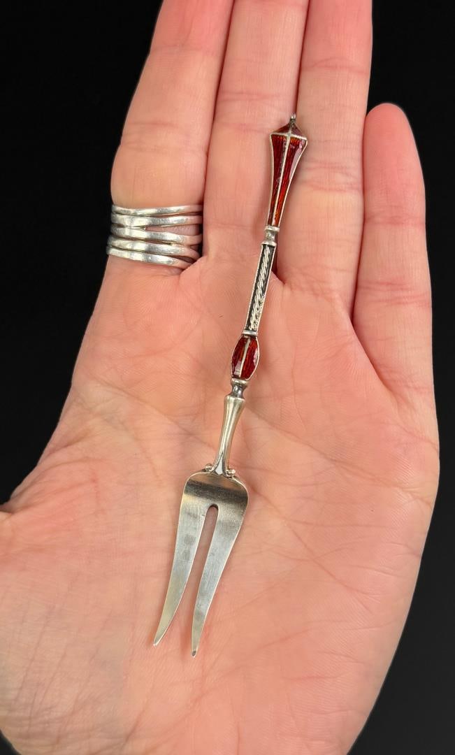 Marius Hammer .930 Guilloche Enamel Silver Fork