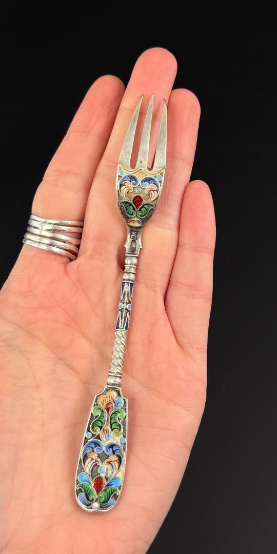 Russian Enamel .84 Silver Fork