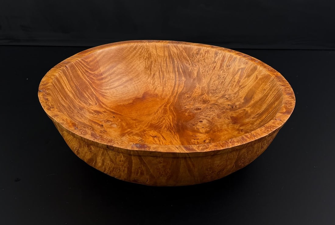 M. Mumma Maple Burl Wood Bowl: 11 3/4" diameter, 3 1/2" tall.