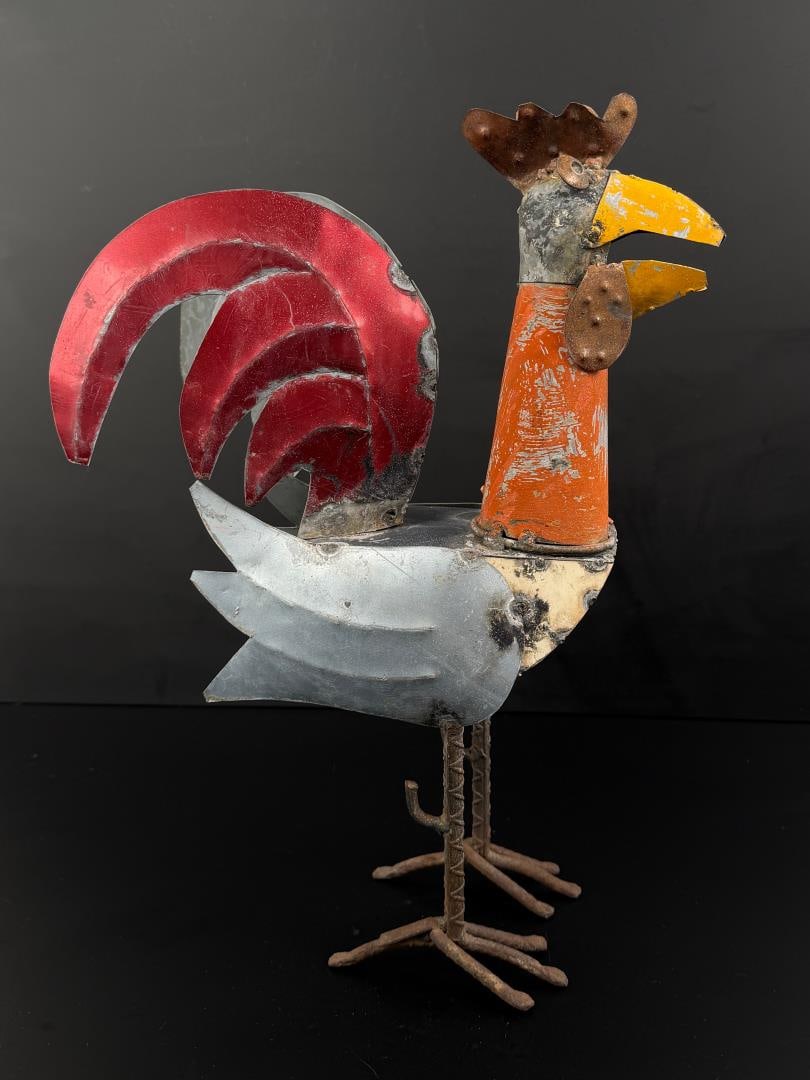 Decorative Tin Metal Garden Rooster: 16 1/2" by 12" by 5 3/4".