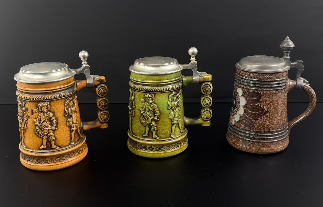 Gerz West Germany Lidded Beer Steins: Largest is 6 1/2" tall.