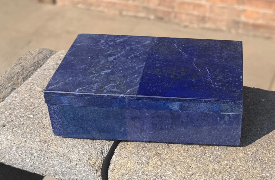 Lapis Lazuli Jewelry Treasure Box: 1 1/2" by 3 3/4" by 5 7/8". 748 grams.