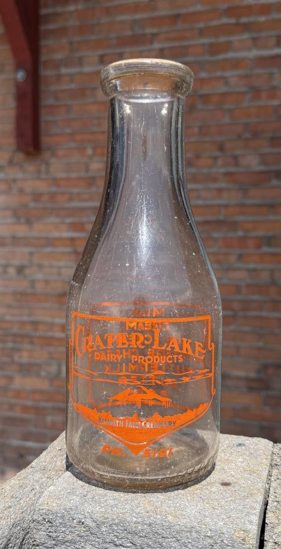 Crater Lake Klamath Falls Creamery Milk Bottle: Crater Lake Oregon.