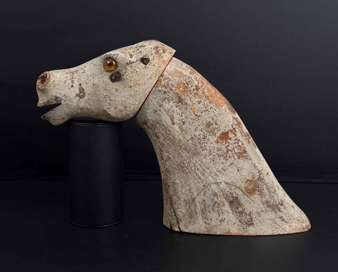 Carved Wood Carnival Horse Head and Neck: 17" long as displayed.