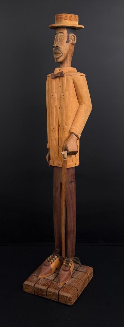 Cuban Folk Art Carving of Man in Top Hat: 26 1/4" by 5 1/4" by 5 1/4".