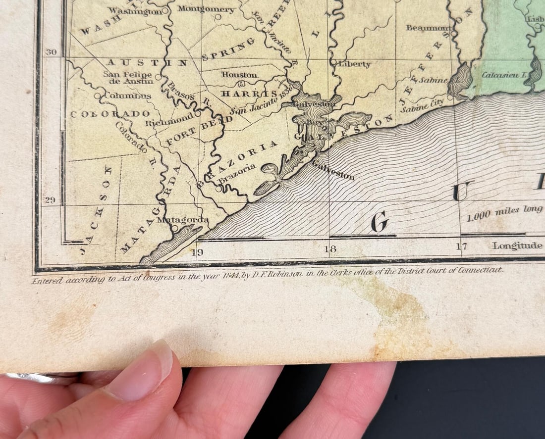 1844 Olneys Atlas Map of Southwestern States: 12 1/4" by 18 7/8".