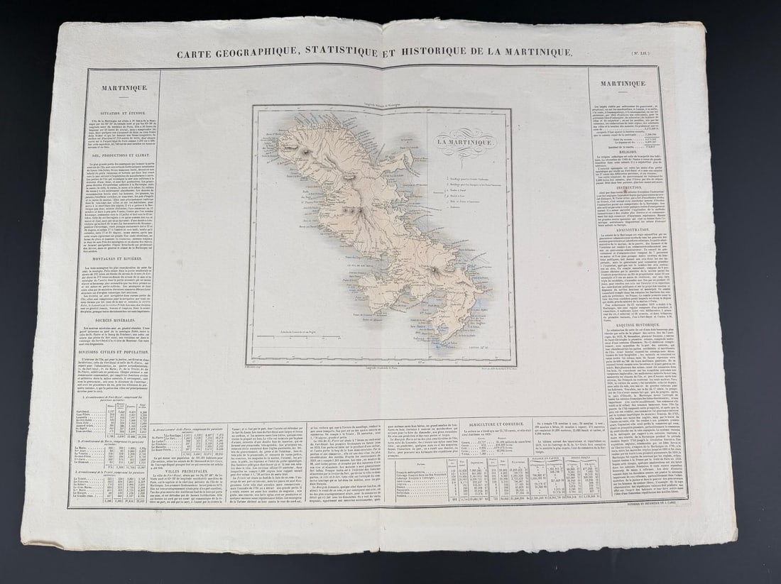 1825 Carey & Lea Buchon Map of Martinique: 21 7/8" by 27 1/4". Geographical, Statistical, and Historical Map of Martinique.
