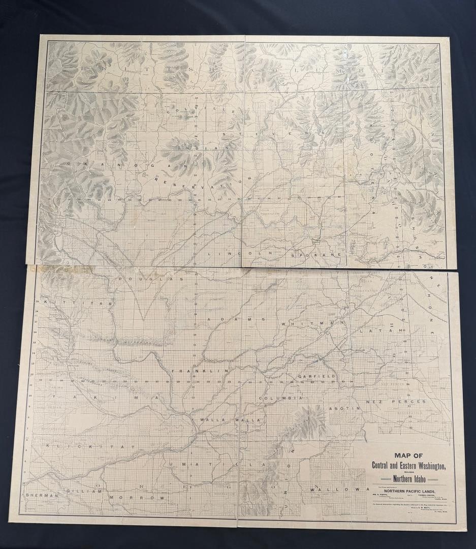 Northern Pacific Railroad Washington and Idaho Map: 42" by 48".