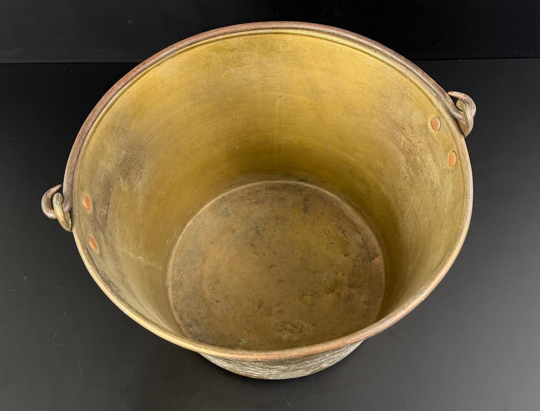 H.W. Hayden Brass Fur Trade Bucket Kettle Pot: 12 1/2" diameter, 9" tall.
